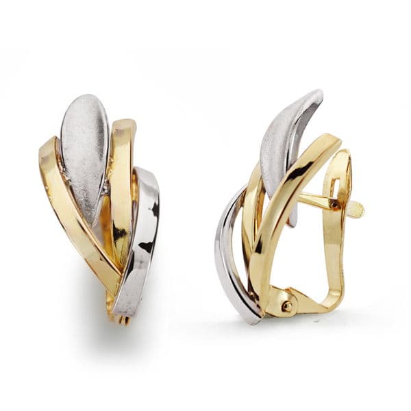 18K PENDIENTES ORO BICOLOR BANDAS 16X8 MM