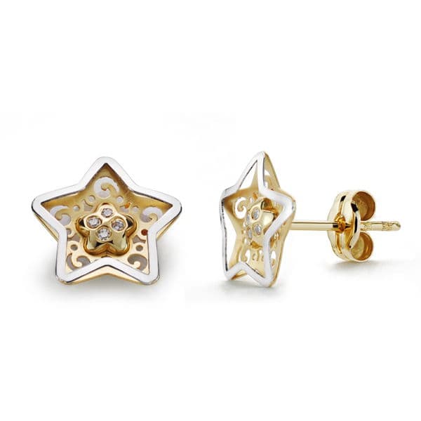 18K PENDIENTES ESTRELLA BICOLOR 9X9 MM
