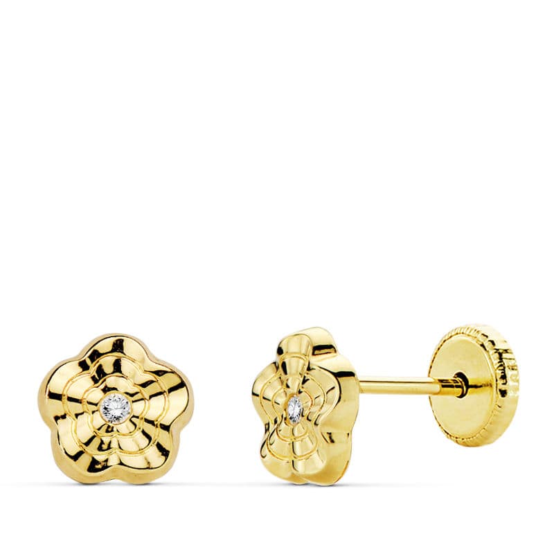 18K PENDIENTES ORO AMARILLO FLOR ONDAS 6X6 MM