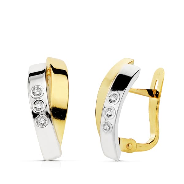 18K PENDIENTES BANDAS BICOLOR 15X6 MM