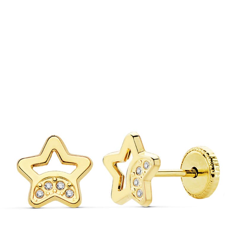 18K PENDIENTES ORO AMARILLO ESTRELLA CIRCONITAS 7 MM