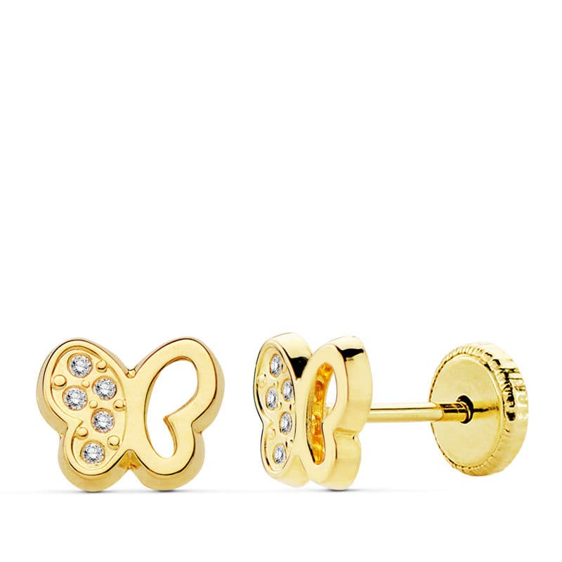 18K PENDIENTES ORO AMARILLO MARIPOSA CIRCONITAS 7X6 MM