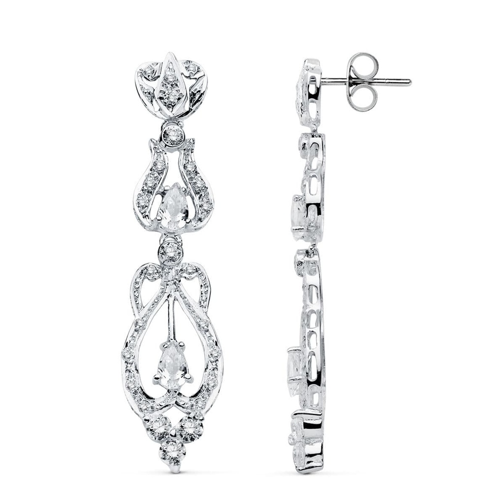 18K PENDIENTES ORO BLANCO CIRCONITAS PRESION