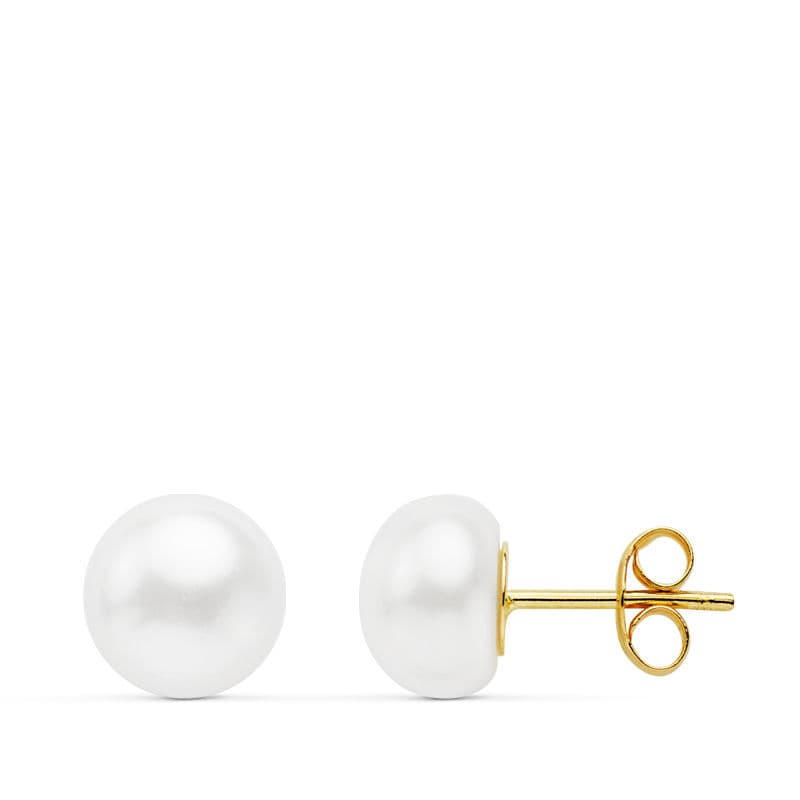 18K PENDIENTES ORO AMARILLO PERLA BOTON 8-8.5 MM