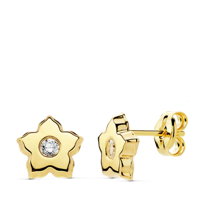 18K PENDIENTES ORO AMARILLO FLOR CIRCONITAS 7 MM