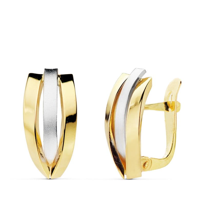 18K PENDIENTES ORO BICOLOR BANDAS 16X7 MM