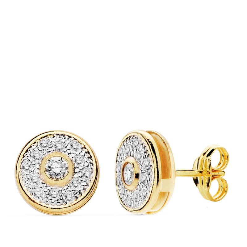 18K PENDIENTES ORO BICOLOR REDONDOS 8 MM