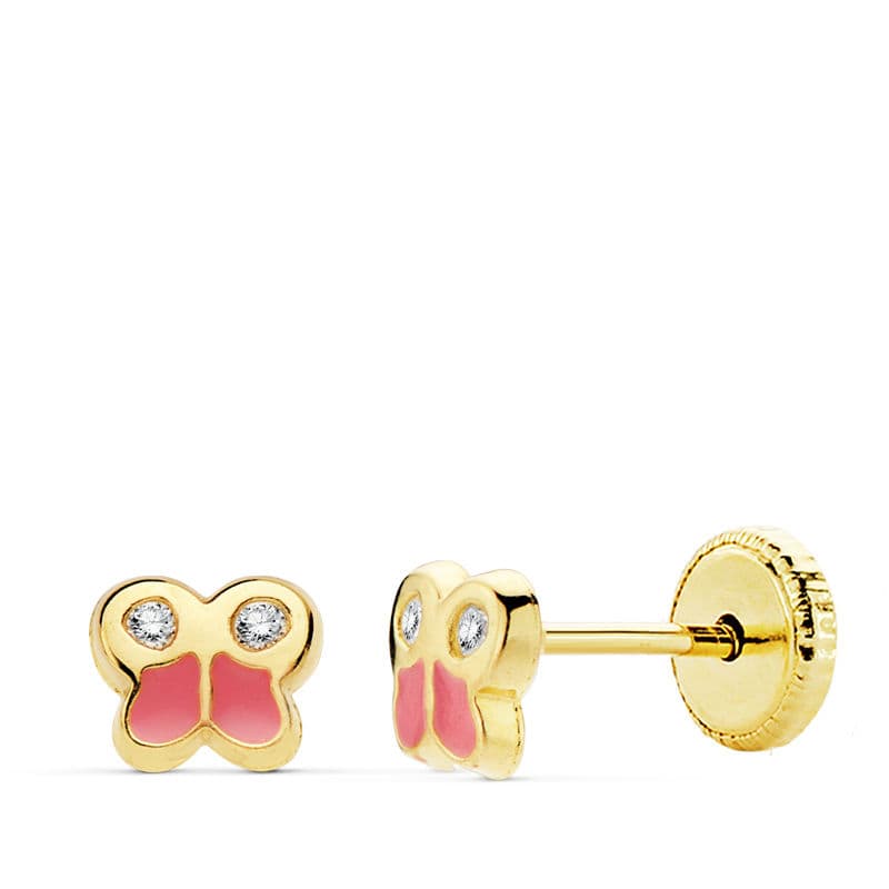 18K PENDIENTES ORO AMARILLO MARIPOSA ESMALTE 5X4.5 MM
