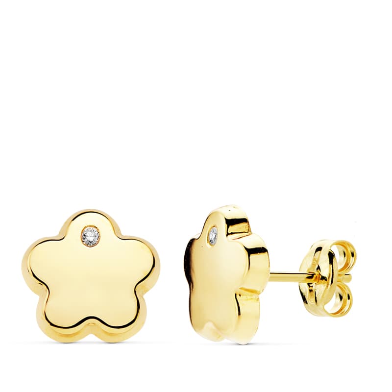18K PENDIENTES FLOR CIRCONITAS 9 MM PRESION