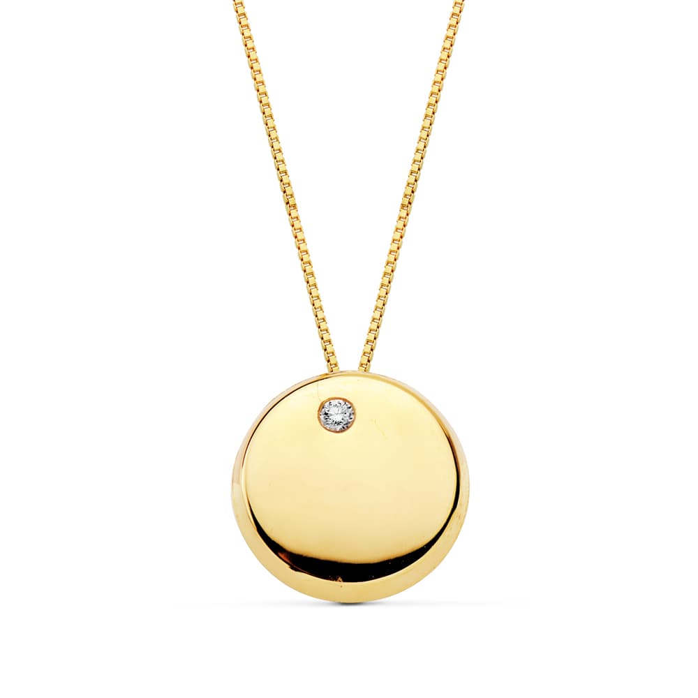 18K COLGANTE REDONDO CIRCONITA CADENA 42CM