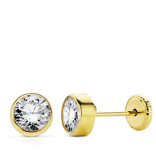 18K PENDIENTES ORO AMARILLO CIRCONITA REDONDOS 5 MM