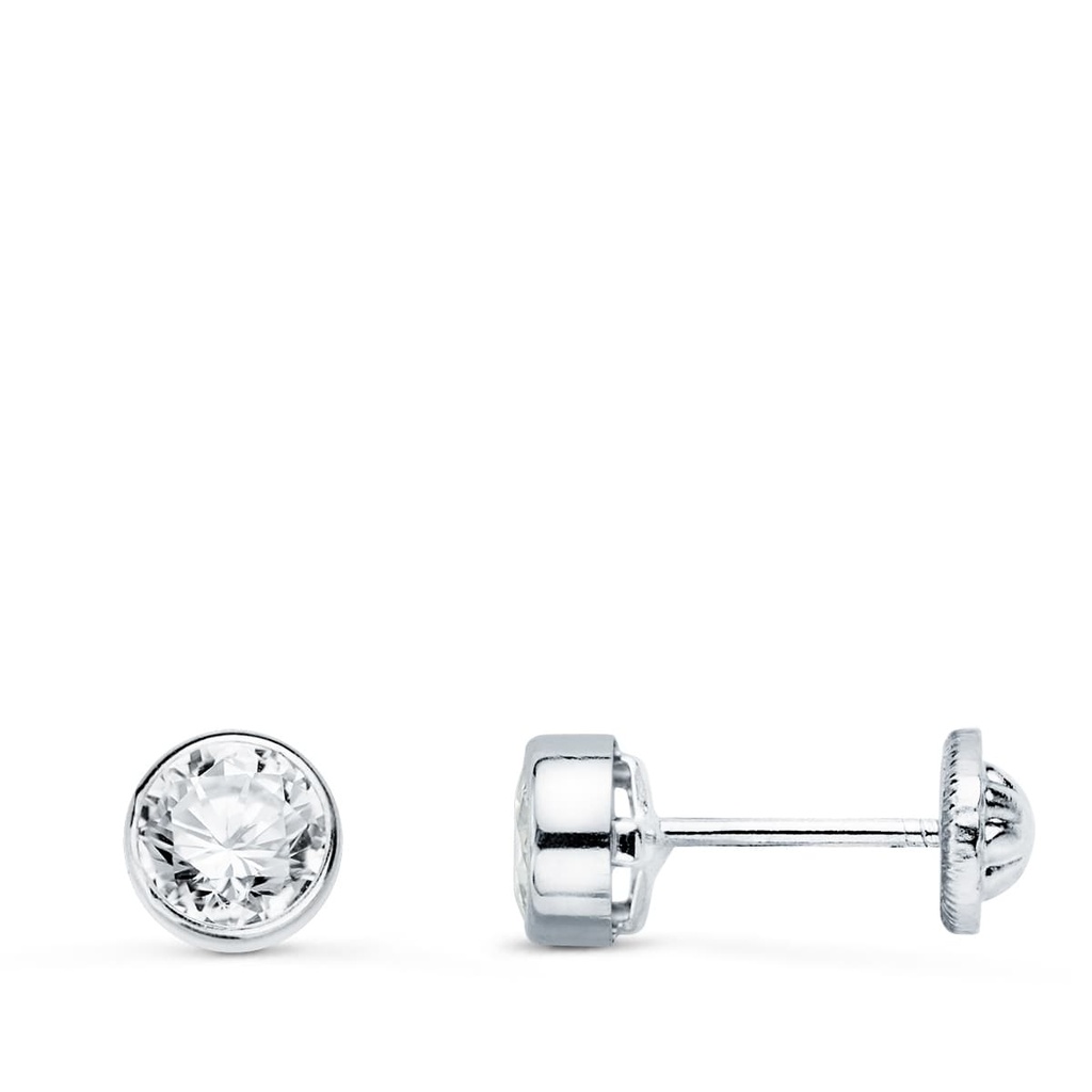 18K PENDIENTES ORO BLANCO REDONDOS BOCEL CON CIRCONITAS 5 MM CIERRE ROSCA