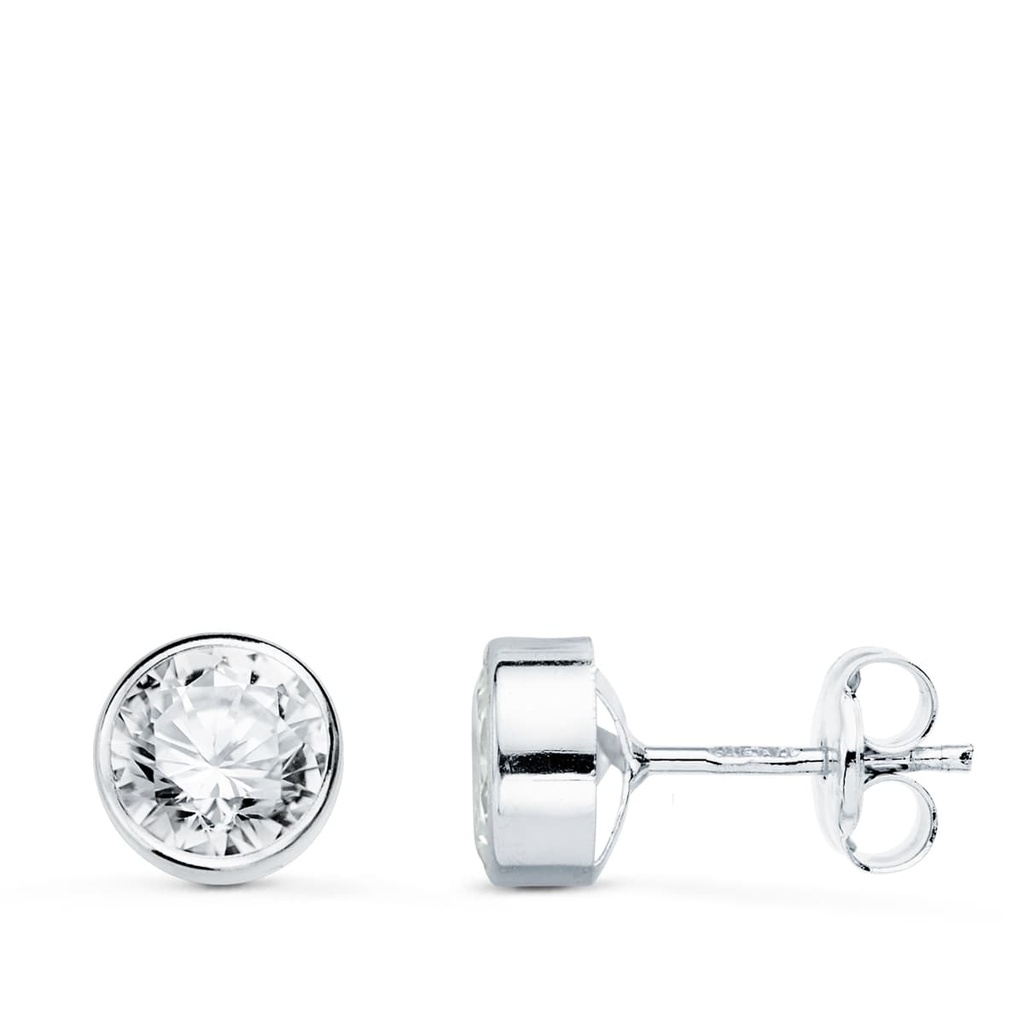 18K PENDIENTES ORO BLANCO REDONDOS BOCEL CON CIRCONITAS 6 MM CIERRE PRESION