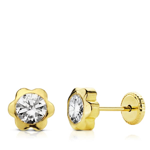 18K PENDIENTES ORO AMARILLO MARGARITA CIRCONITA 6 MM