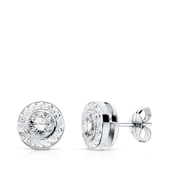 18K PENDIENTES ORO BLANCO CHATON GRECA 7 MM CIRCON