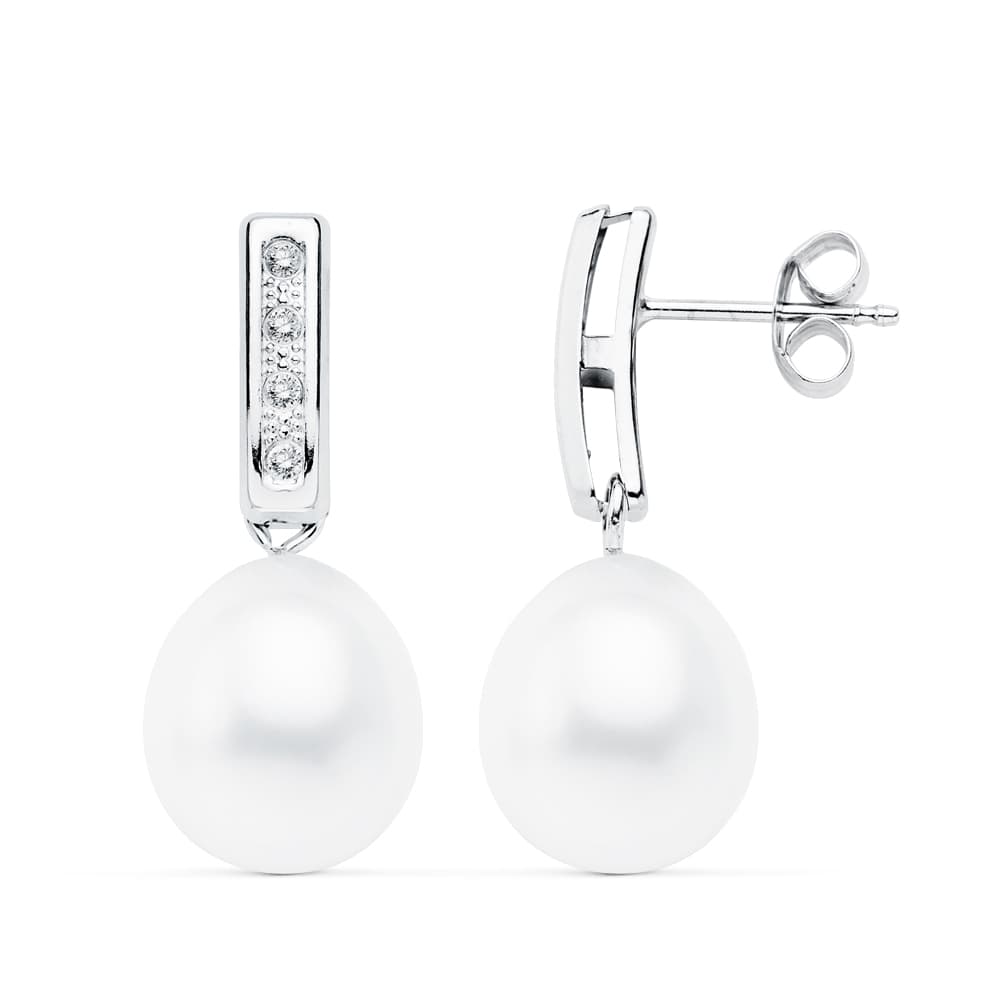 18K PENDIENTES ORO BLANCO PERLA 24X9 MM