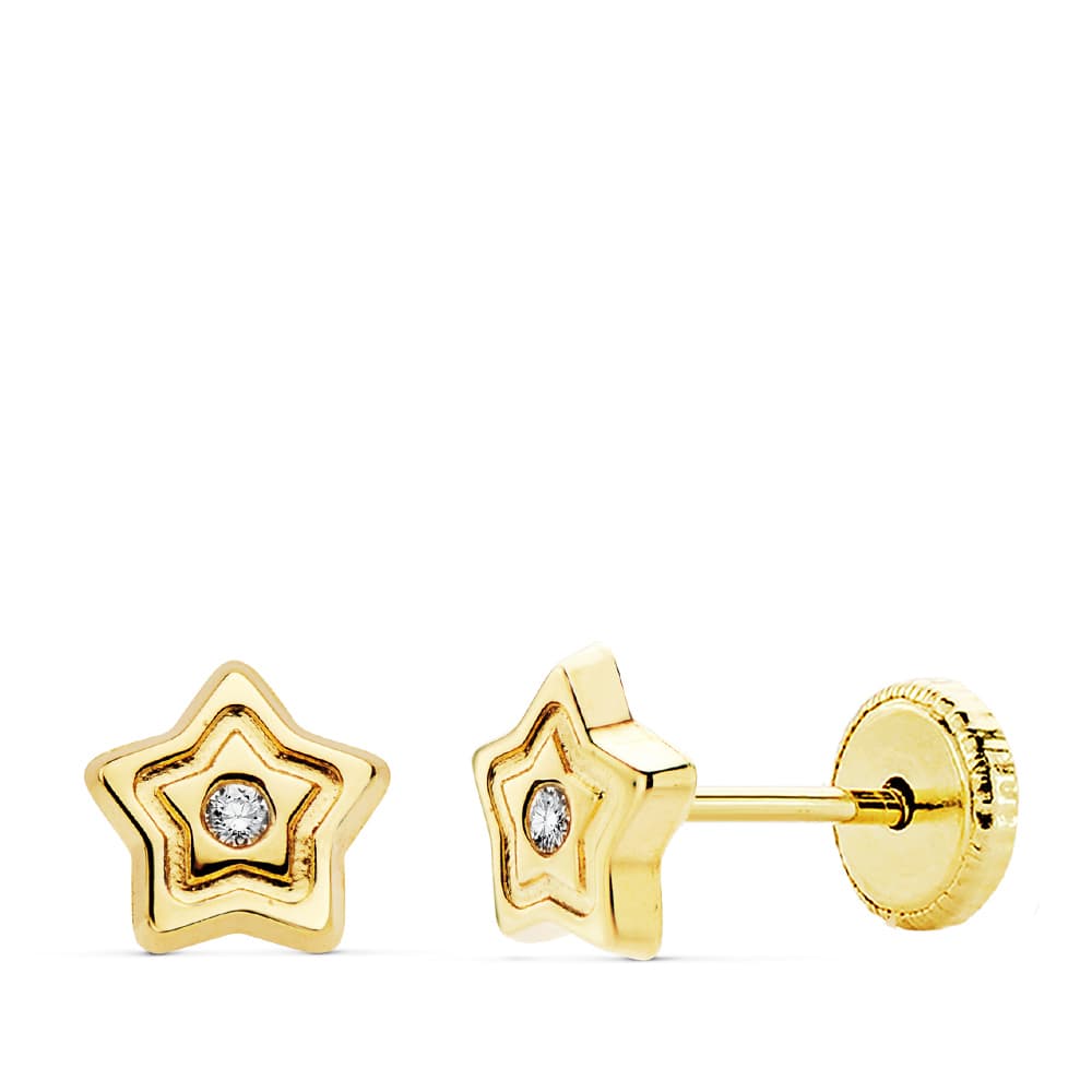 18K PENDIENTES ORO AMARILLO ESTRELLA CIRCONITAS 6X6 MM