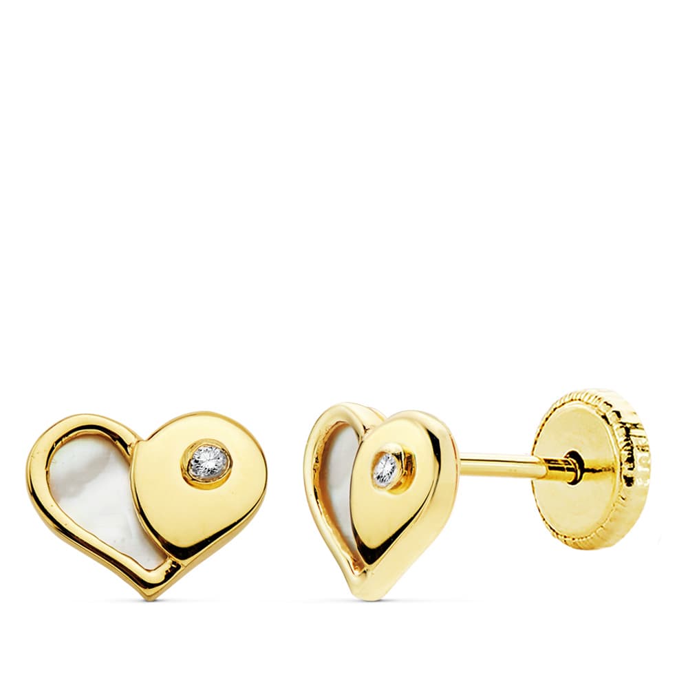 18K PENDIENTES ORO AMARILLO CORAZON NACAR 7X5.5 MM