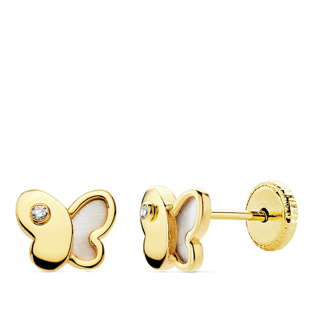 18K PENDIENTES ORO AMARILLO MARIPOSA NACAR 7X5.5 MM
