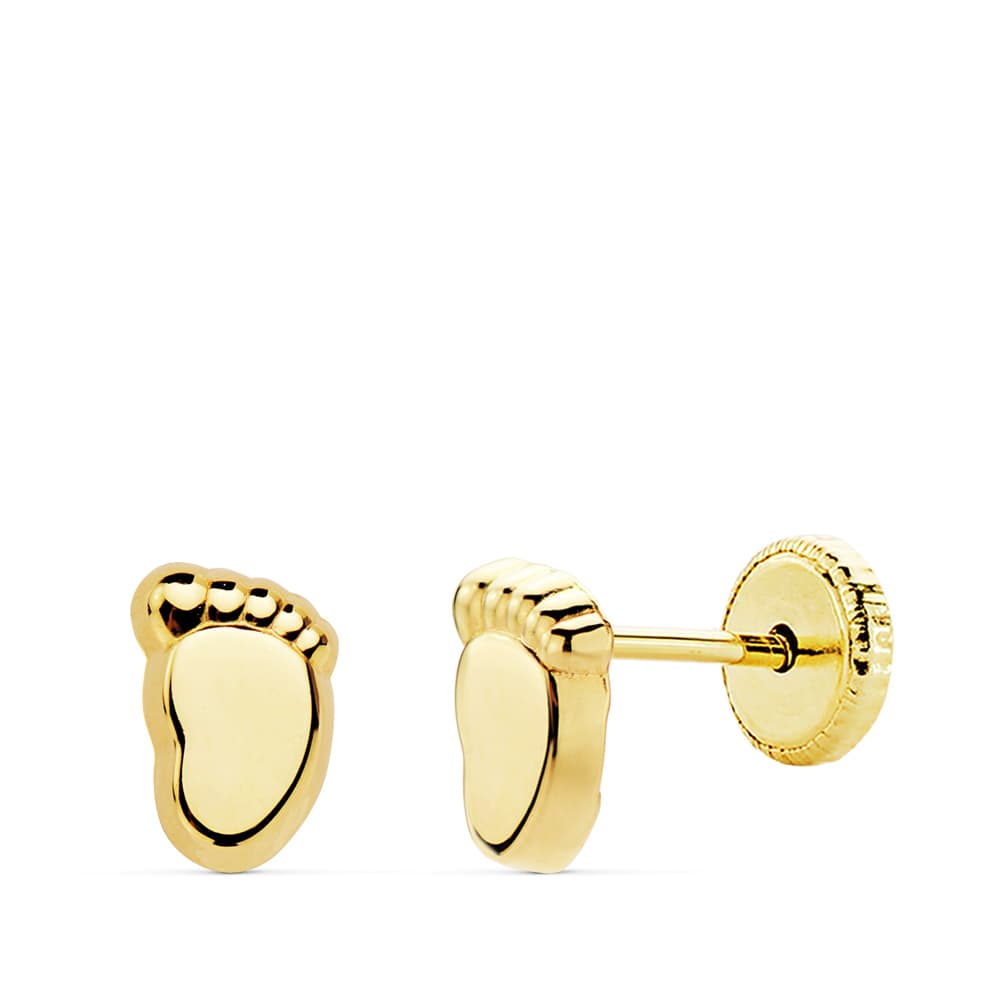 18K PENDIENTES ORO AMARILLO PIE BEBE LISO 6.5X4 MM