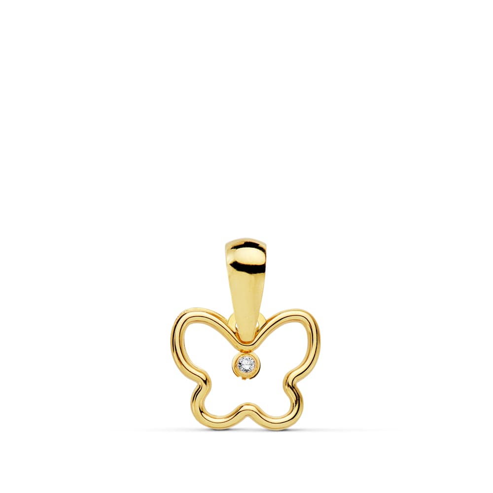 18K COLGANTE ORO AMARILLO MINI MARIPOSA CIRCONITA 9 X 8 MM