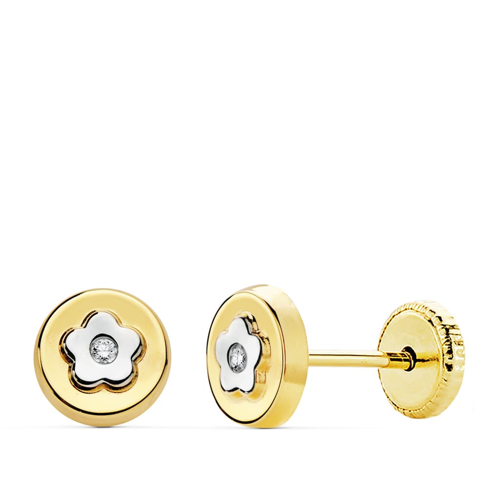 18K PENDIENTES REDONDO ORO BICOLOR 6 MM