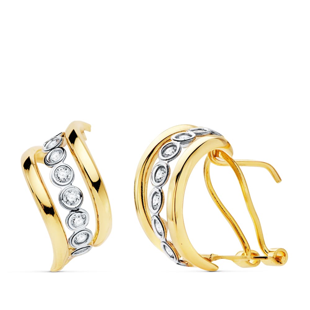 18K PENDIENTES ORO BICOLOR BANDAS 17X8 MM