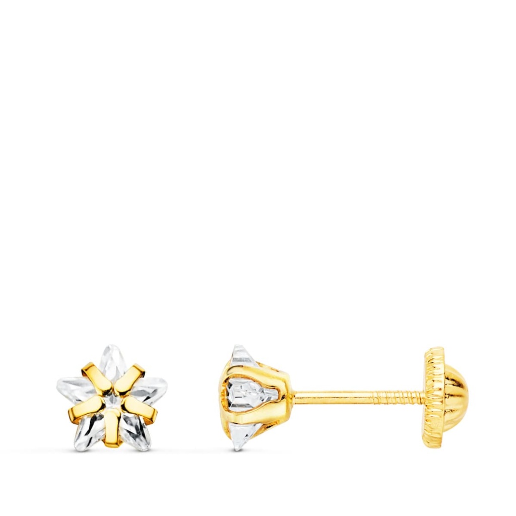 18K PENDIENTES ORO AMARILLO CIRCONITA ESTRELLA 5X5 MM CIERRE ROSCA