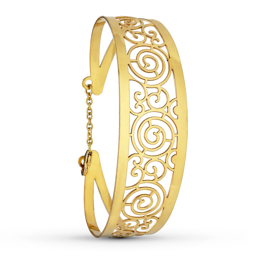 18K PULSERA RIGIDA ORO AMARILLO CALADA MOTIVOS
