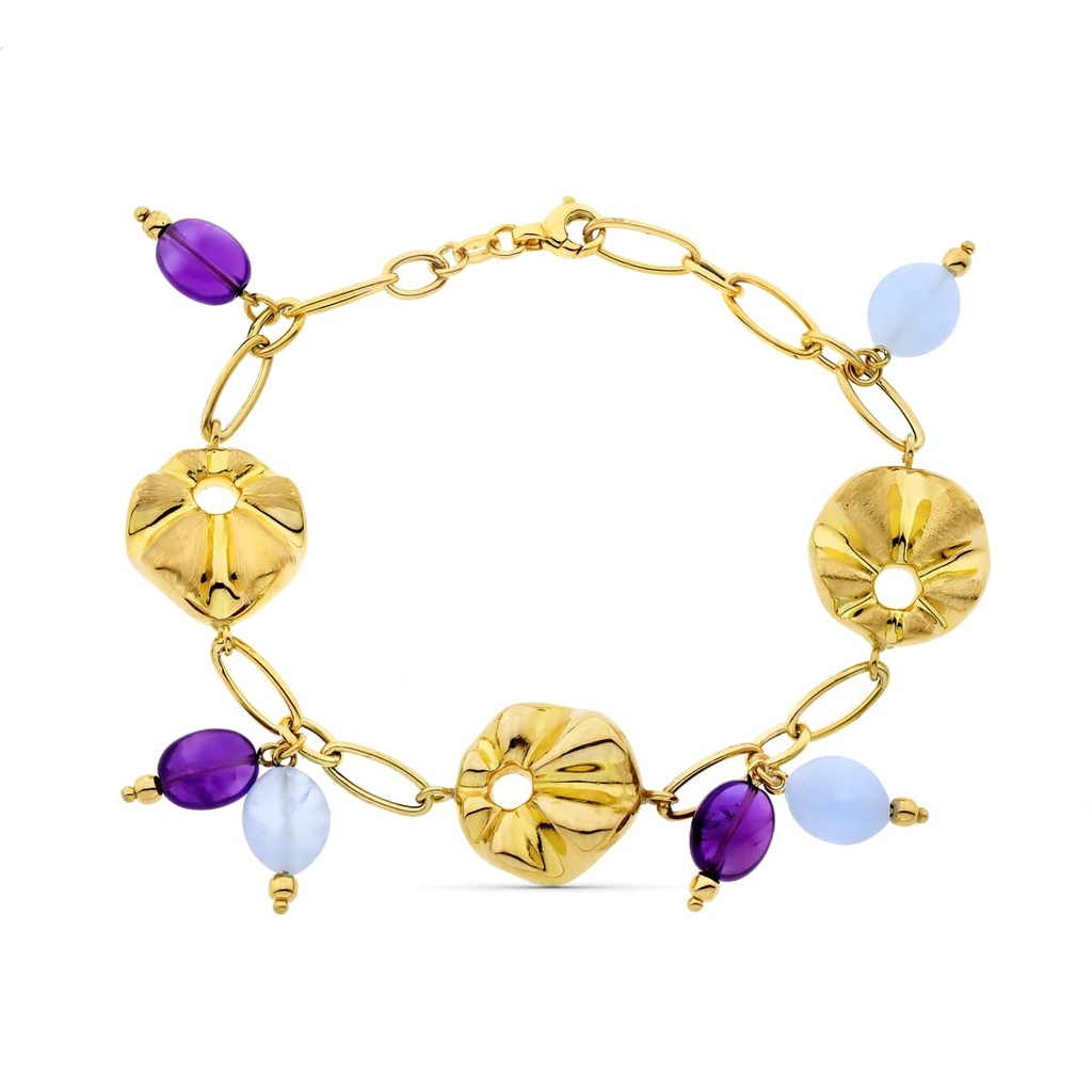 18K PULSERA ORO AMARILLO ESLABONES CON MOTIVOS. ANCHO 16 MM LARGO 19 CM