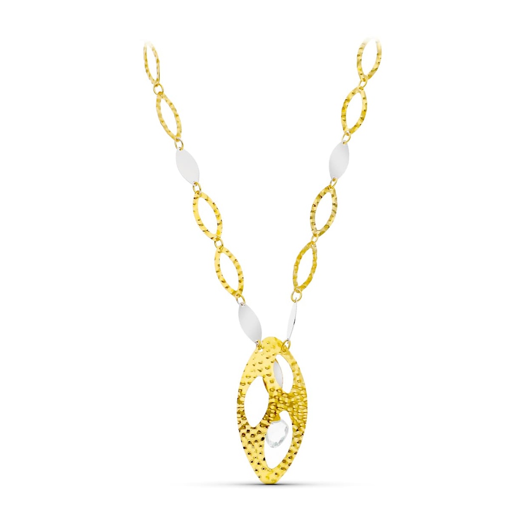 18K GARGANTILLA ORO BICOLOR ESLABONES Y MOTIVOS OVALES CON PIEDRA
