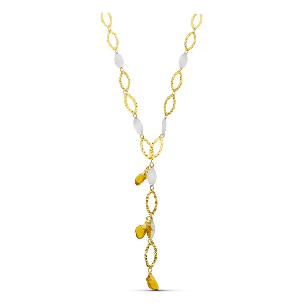 18K GARGANTILLA ORO BICOLOR ESLABONES OVALES Y PIEDRAS COLOR