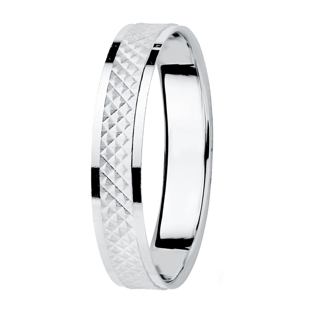 18K ALIANZA ORO BLANCO TALLADA Y BORDES EN BRILLO 3.5 MM