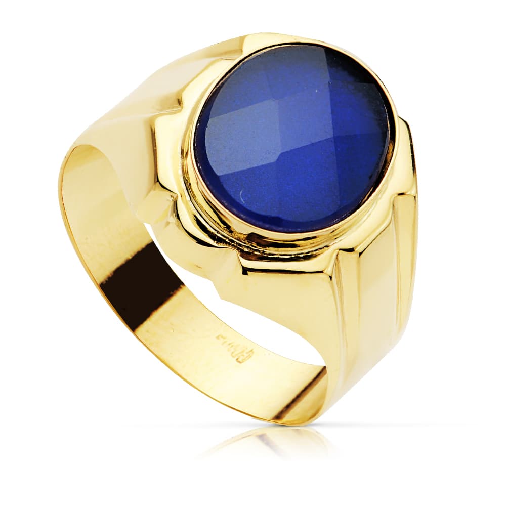 18K SELLO ORO AMARILLO HUECO CABALLERO ZAFIRO SPINEL