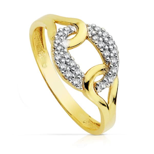 18K SORTIJA BICOLOR CIRCONITAS CUERPO 2 MM