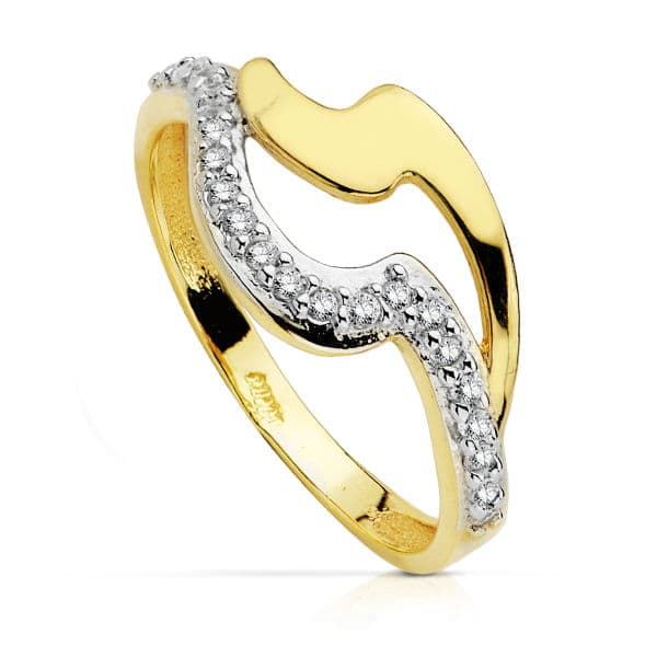 18K SORTIJA BICOLOR CIRCONITAS CUERPO 2 MM