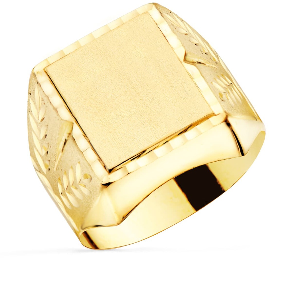18K SELLO ORO AMARILLO CABALLERO TALLADO HUECO 18X16 MM