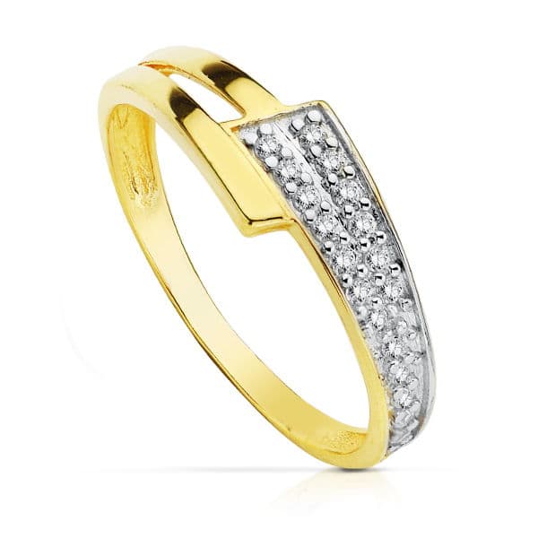18K SORTIJA BICOLOR CIRCONITAS CUERPO 2 MM