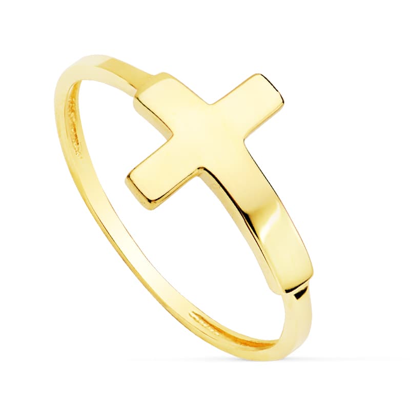 18K SORTIJA CRUZ LISA 13X9 MM