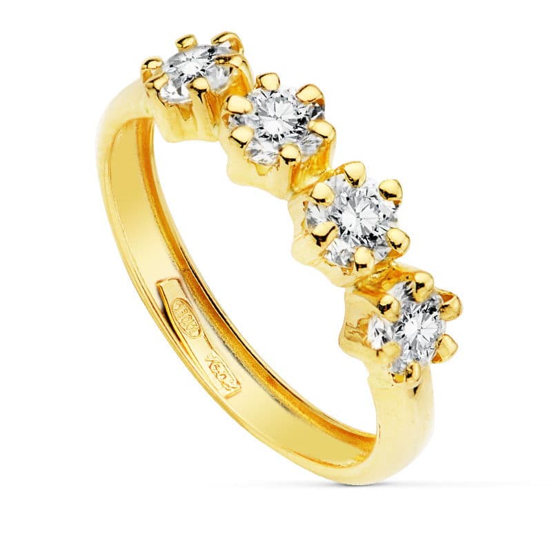 18K SORTIJA ORO AMARILLO 4 CIRCONITAS DE 4 MM GARRAS