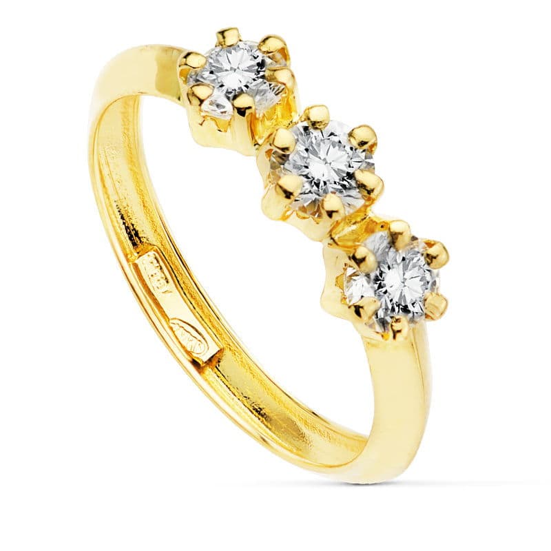 18K SORTIJA ORO AMARILLO TRESILLO CIRCONITAS 4 MM GARRA