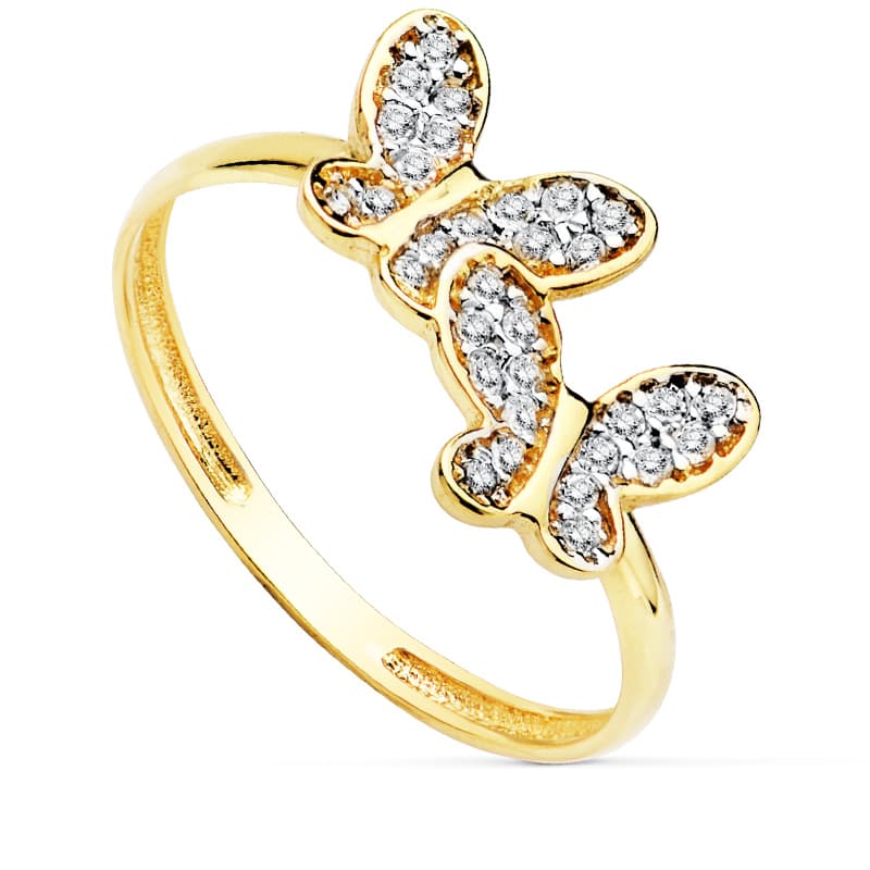 18K SORTIJA MARIPOSAS BICOLOR CIRCONITAS