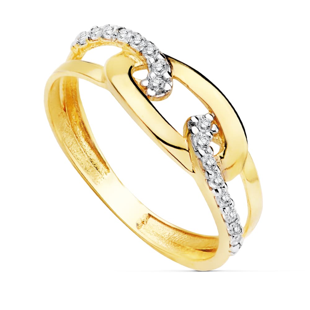 18K SORTIJA ORO BICOLOR CIRCONITAS CADENA