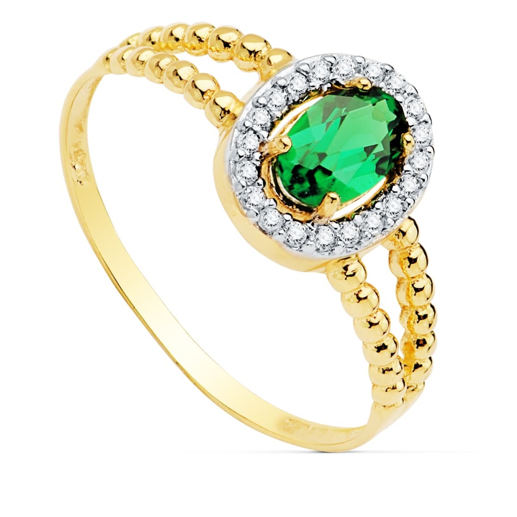 18K SORTIJA BICOLOR PIEDRA VERDE 6X4 MM