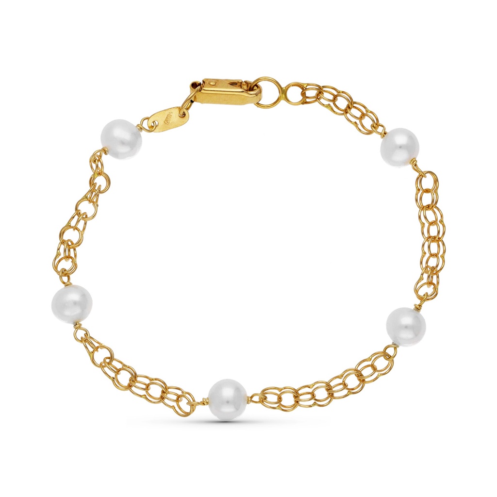 18K PULSERA ORO AMARILLO PERLA 16.5 CM