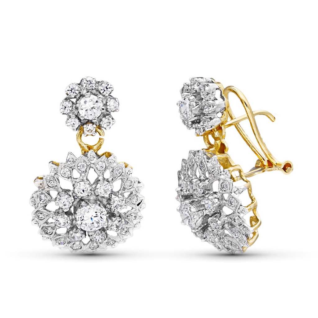 18K PENDIENTES ORO BLANCO ROSETA CIRCONITAS 28X16 MM