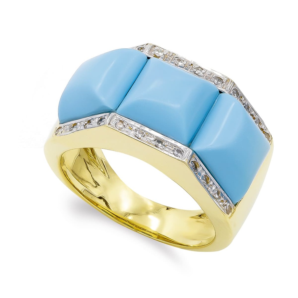 18K SORTIJA ORO AMARILLO TURQUESA Y CIRCONTAS