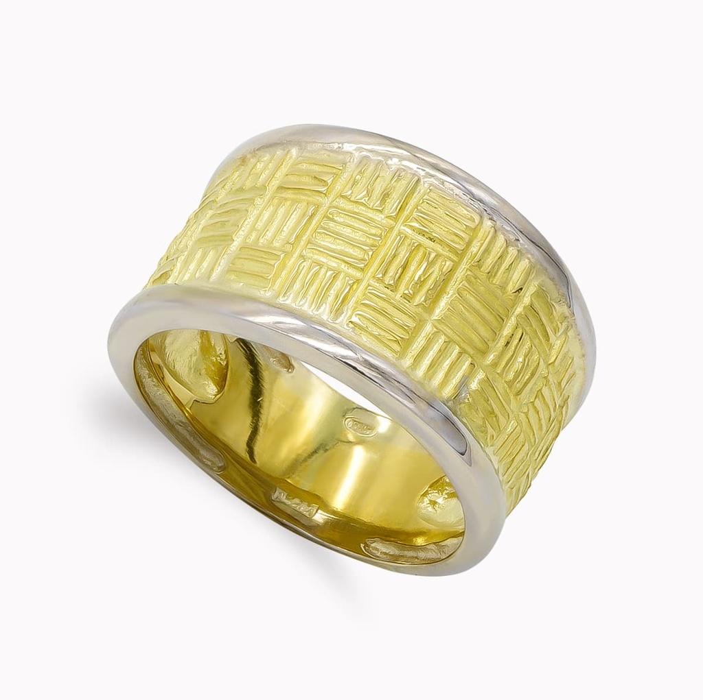 18K SORTIJA ORO BICOLOR CUADRADITOS