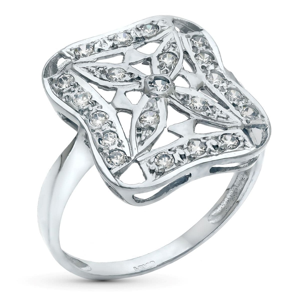 18K SORTIJA ORO BLANCO JUEGO NOVIA CIRCONITAS 17X17 MM CABEZA