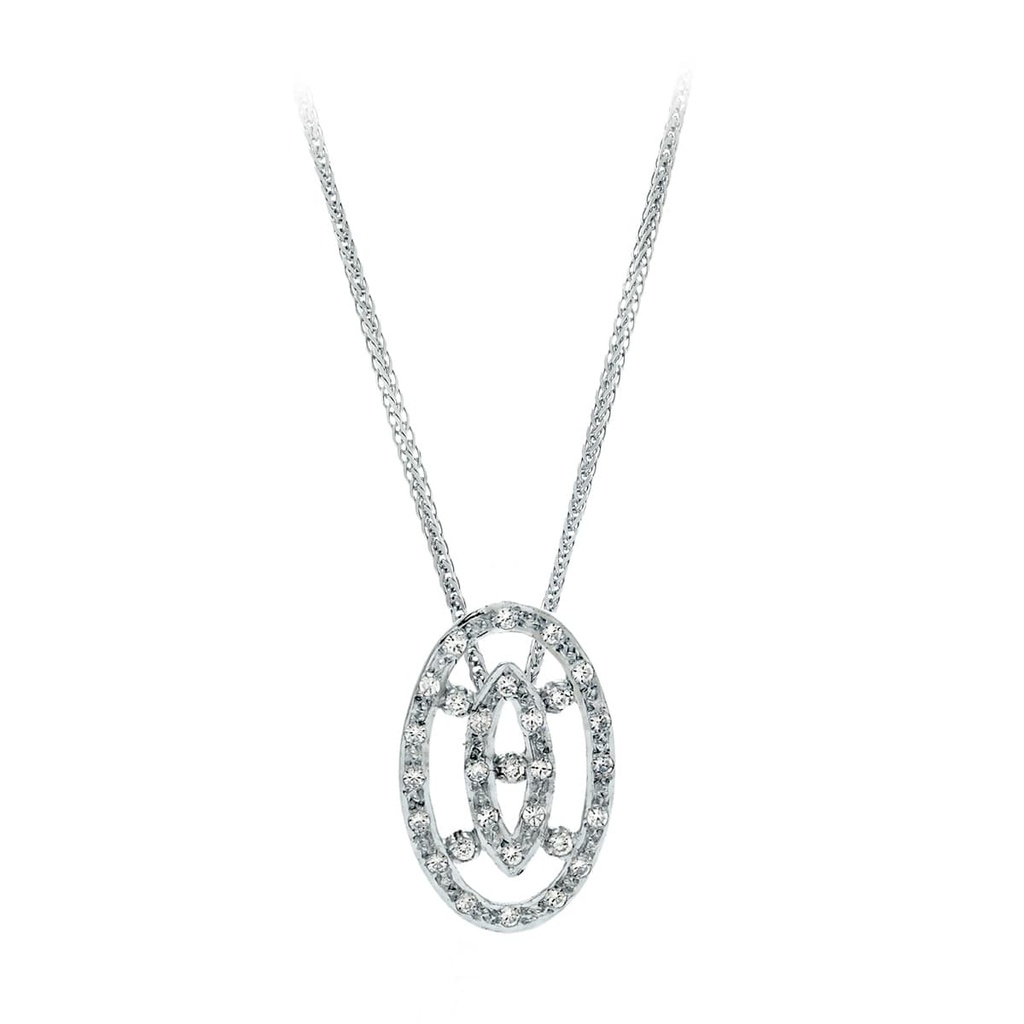 18K GARGANTILLA ORO BLANCO JUEGO DE NOVIA CIRCONITAS 45CM CENTRO 22X14 MM